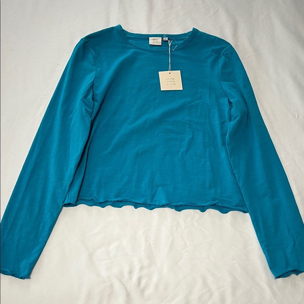 NWT Good Luck Gem Turquoise Lettuce Hem Long Sleeve T-Shirt